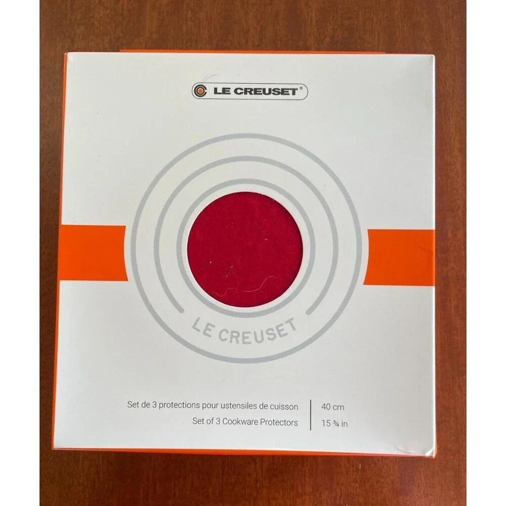 Le Creuset Felt Cookware Protectors Set of 3 Cerise Cherry Red NEW NIB